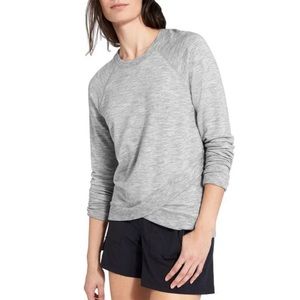 Athleta Womens Criss Cross Sweatshirt in Light Heather Grey sz Medium Cozy Soft
